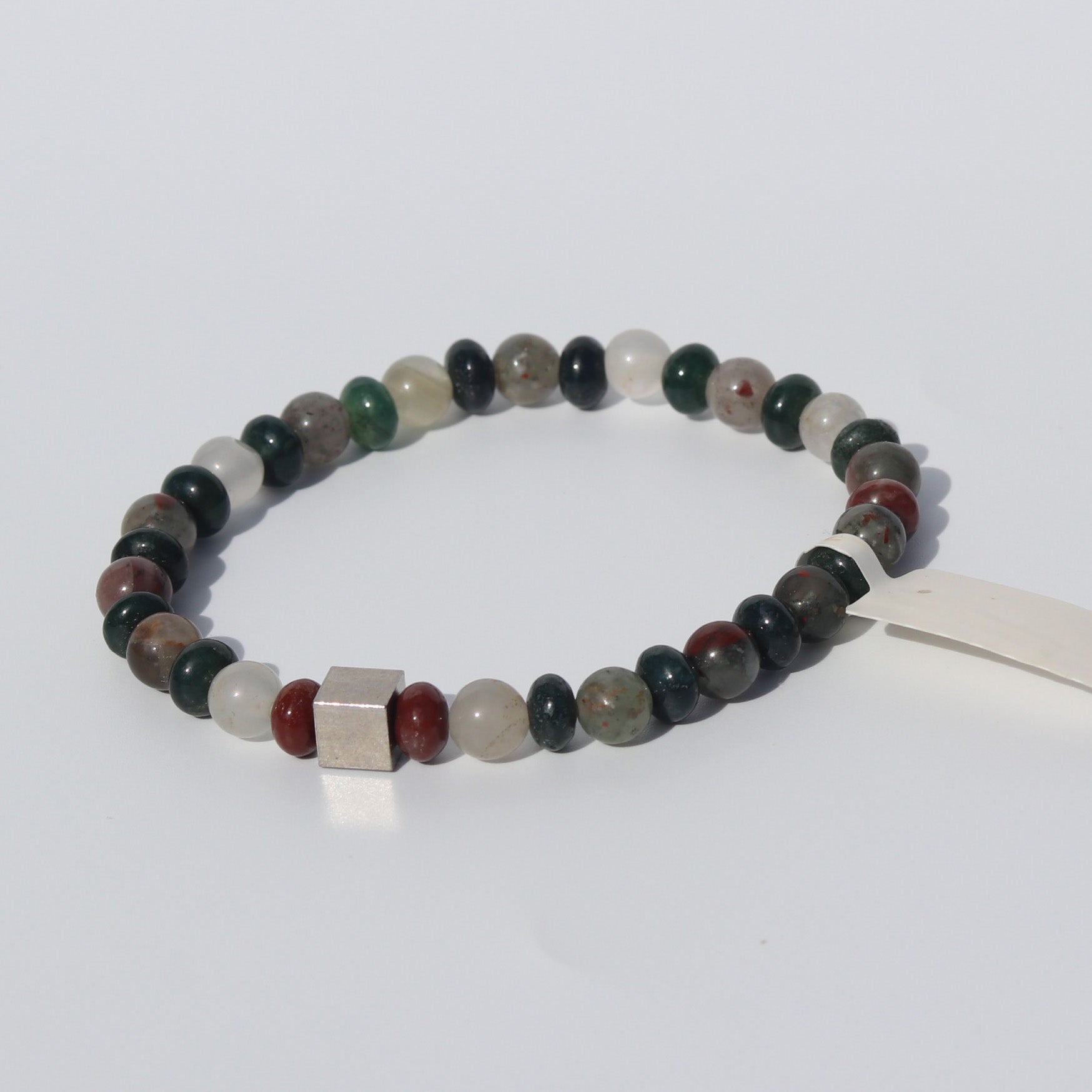 Bloodstone | Stretchy Cord Healing Crystal Bracelet with Silver Cube Spacer Beads | Choose Bead & Wrist Size | The Martyr's Stone