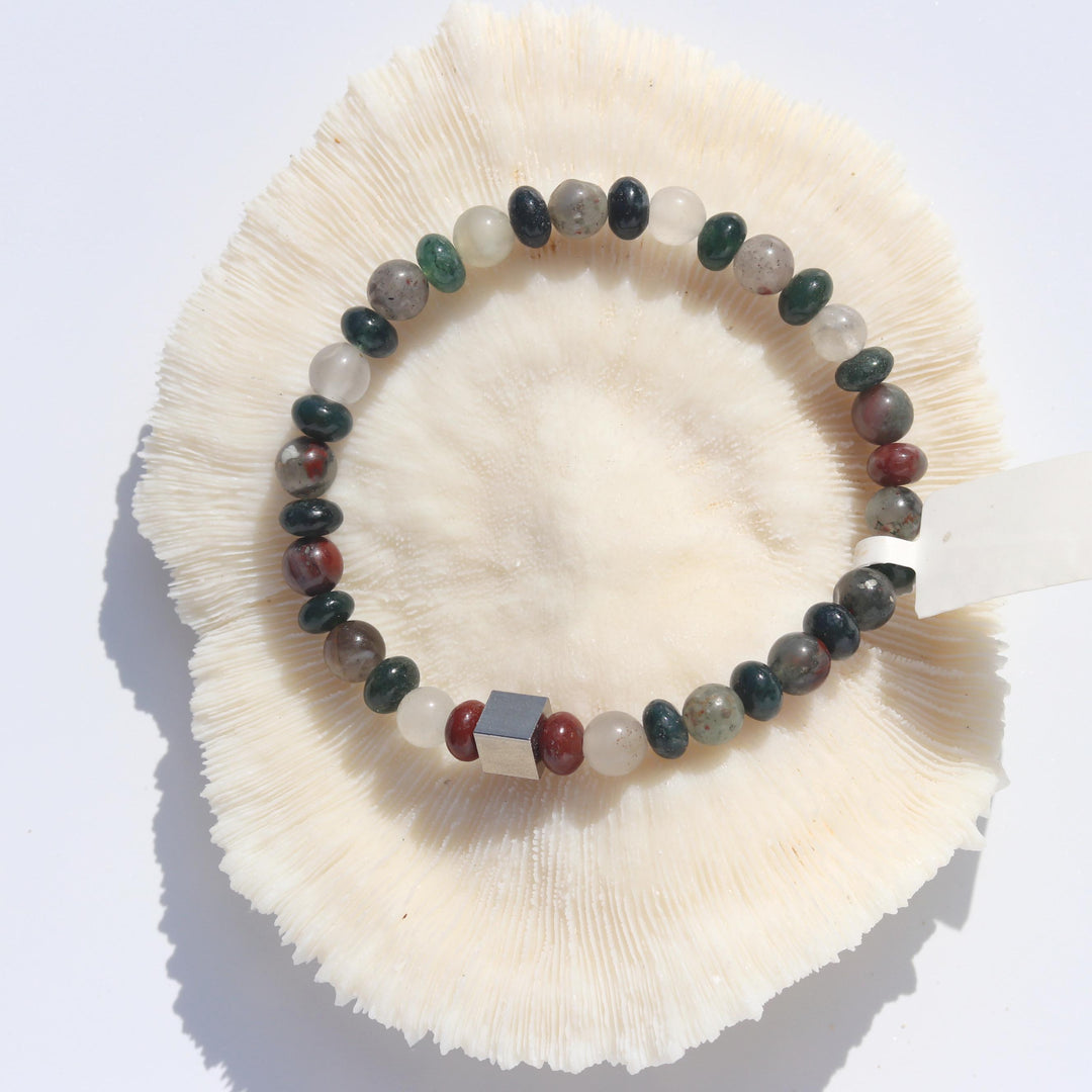 Bloodstone (血石) | Silver Cube Spacer Bead |(AAA Quality) Bracelet