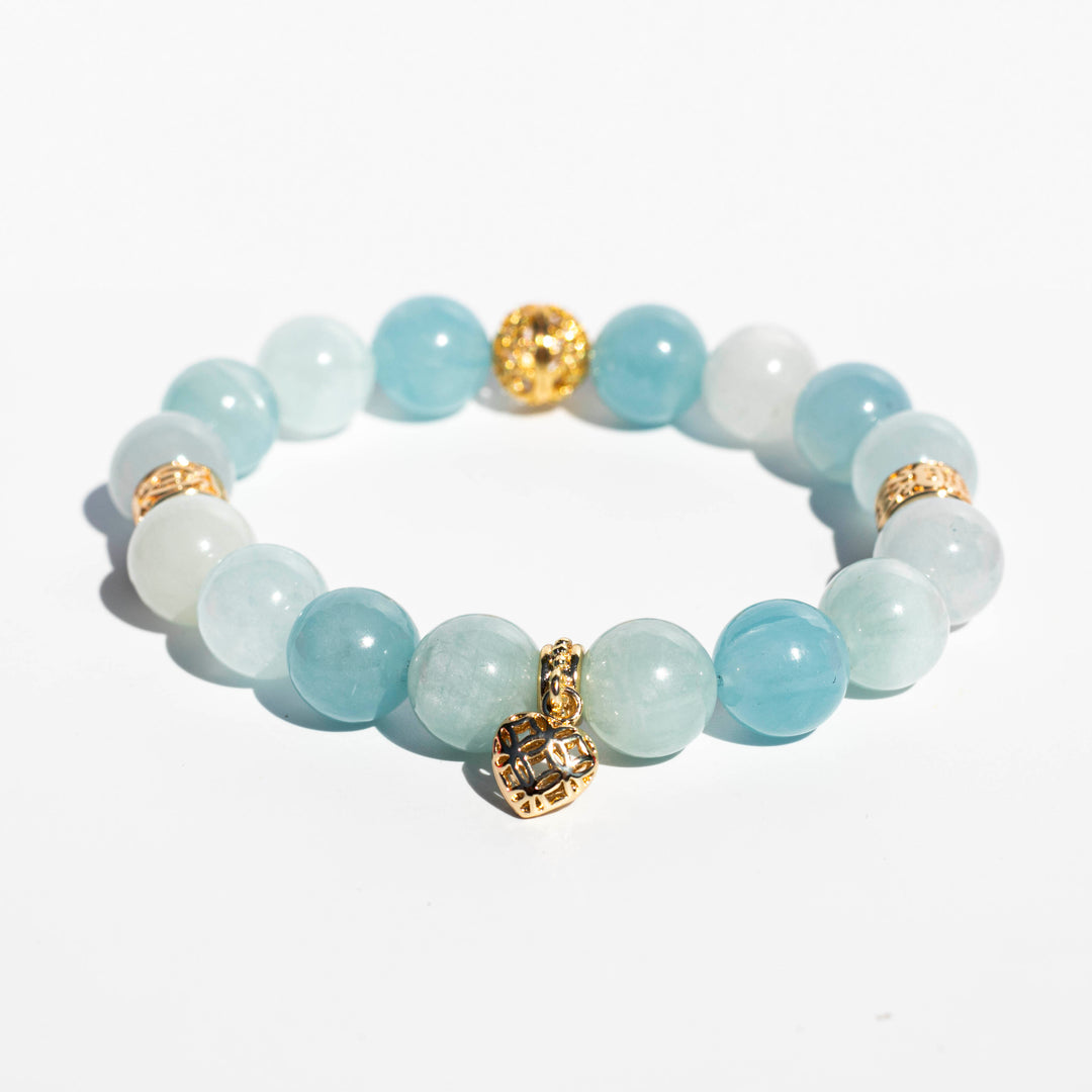Blue Calcite (方解石) | Gold Plated Heart & Spacers | Stretchy Cord Bracelet | The Stone of Emotional Intelligence