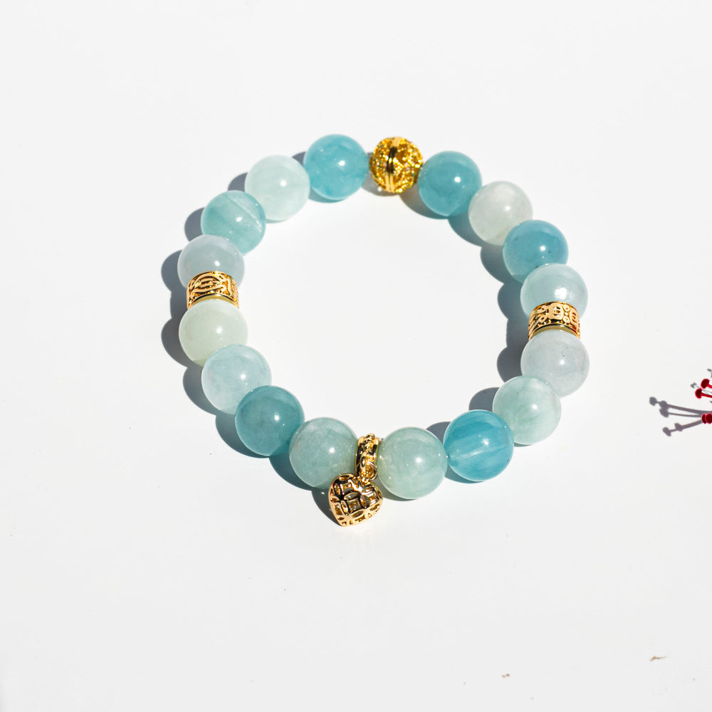 Blue Calcite (方解石) | Gold Plated Heart & Spacer | Stretchy Cord Healing Crystal Bracelet | The Stone of Emotional Intelligence | Choose Size