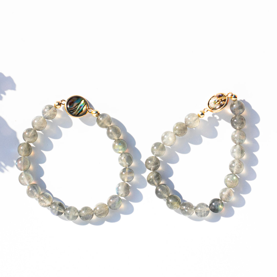 Blue Flash Labradorite (拉長石) | Mother of Pearl (珍珠母) | Stretchy Cord Healing Crystal Bracelet | Choose Preferred Bead & Wrist Size