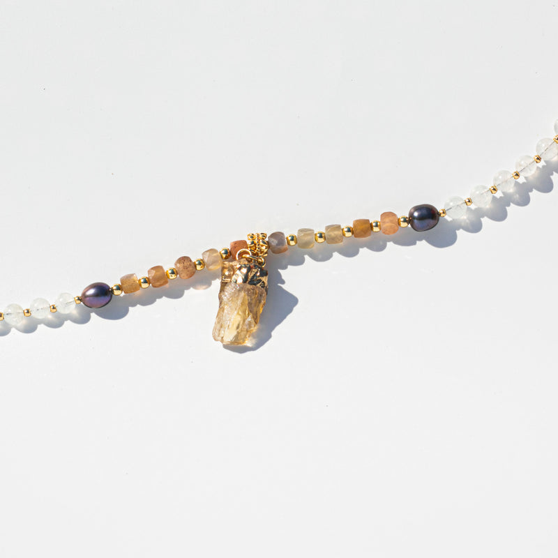 Blue Flash Moonstone (月亮石) | Peacock Pearl (珍珠)| Peach Moonstone | Citrine (黃水晶) Pendant | Fixed Necklace