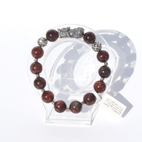 Bronze Rutilated Quartz (髮晶) | Sterling Silver Pixiu (貔貅) Bracelet