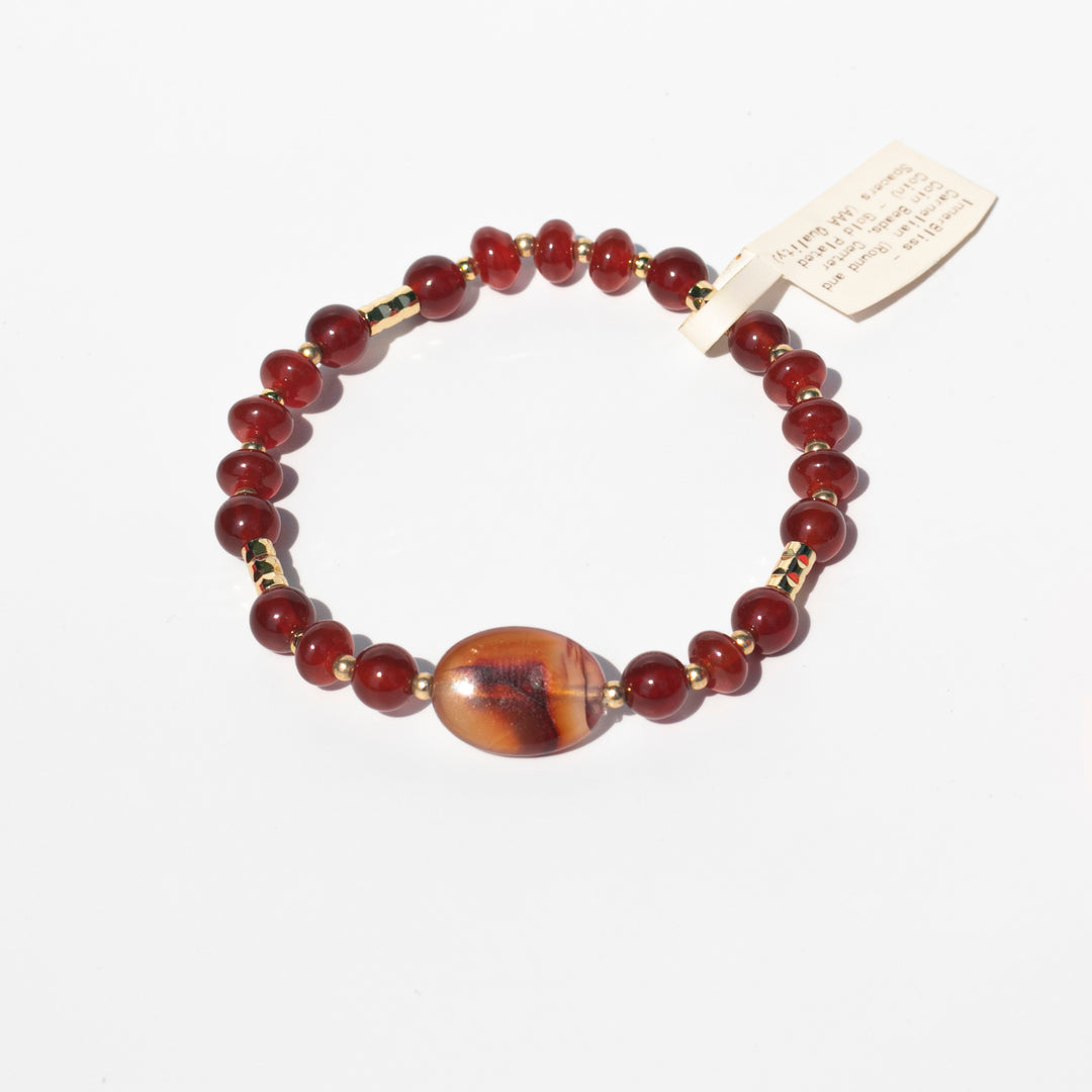 Carnelian (紅瑪瑙) | Rondelle, Round, and Coin Bead Bracelet with Titanium Pyrite Spacers