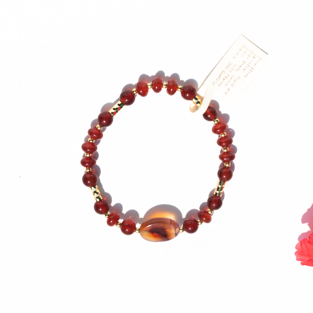 Carnelian | Rondelle, Round, and Coin Bead Stretchy Cord Healing Crystal Bracelet with Titanium Pyrite Spacers | Choose Wrist Size
