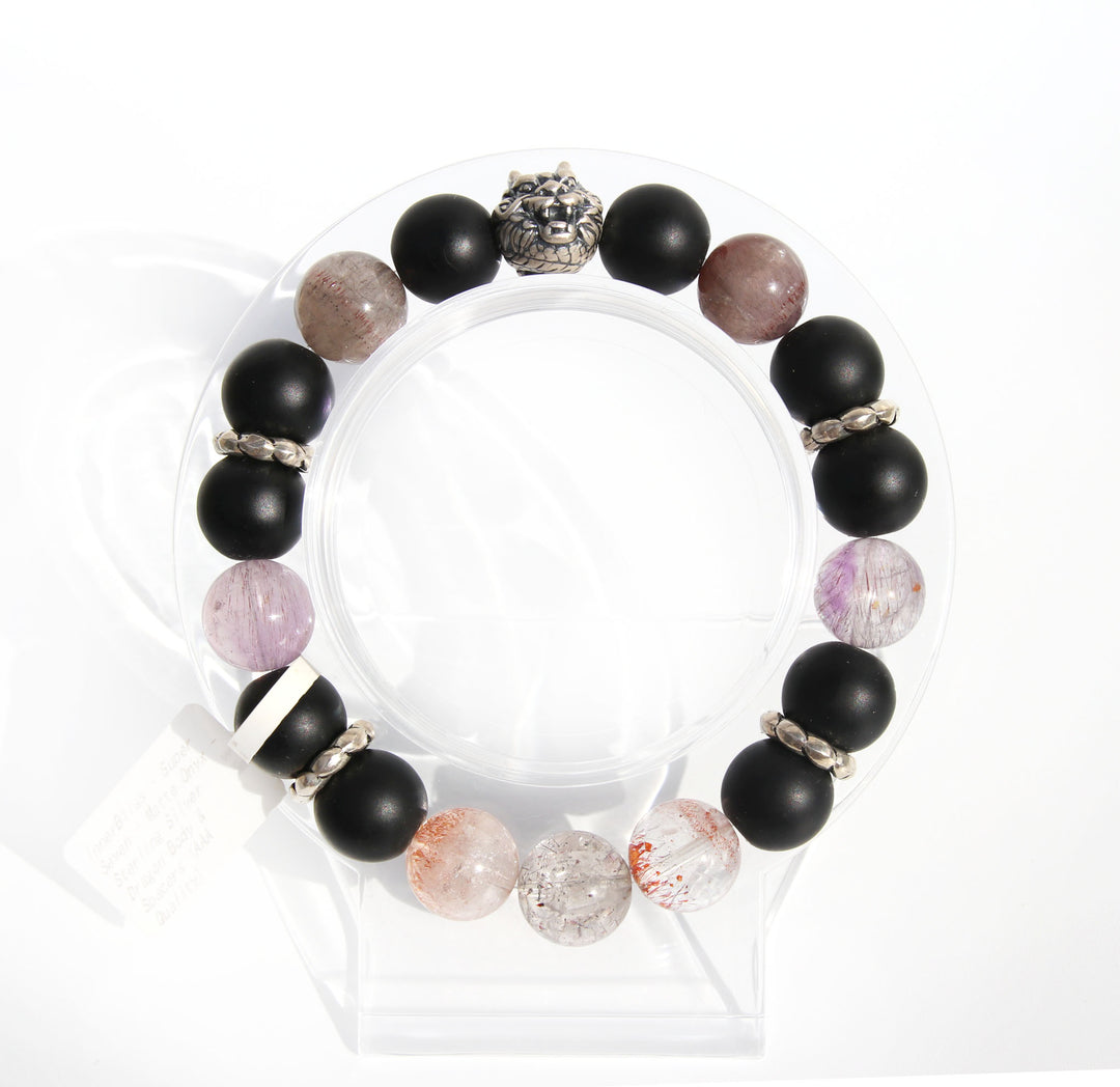 Super Seven | Matte Onyx | Sterling Silver Dragon & Spacer Beads