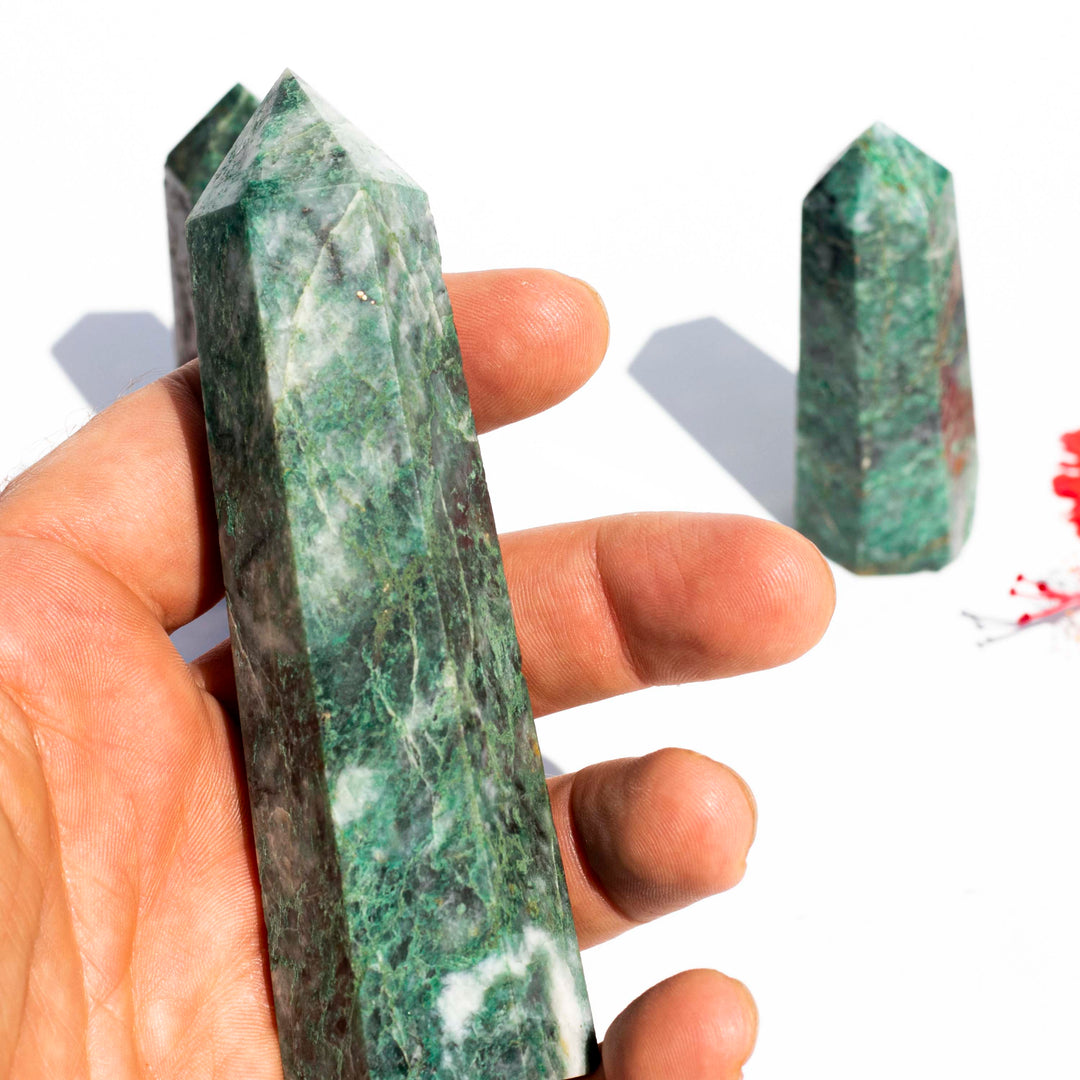 Green Epidote (綠簾) & Pyrite (黃鐵礦) | AAA Quality Towers | The Stone of Amplification & Wealth and Abundance