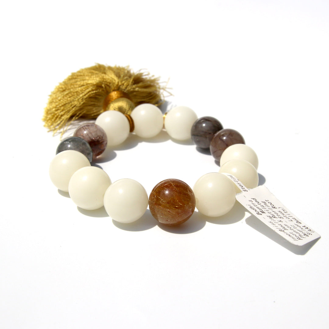 Rutilated Quartz (髮晶) (Multi Color) - Bodhi Root - Sterling Silver Lotus Root - Mantra Bracelet