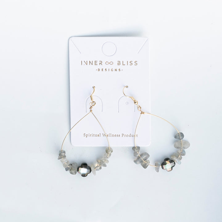 Labradorite (拉長石) Chip and Cross | Dangle Earrings | The Shielding Stone