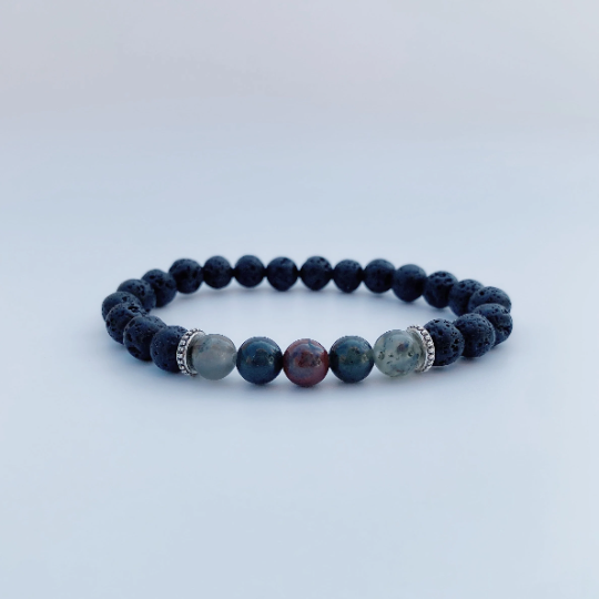 Lava Stone (熔岩石) | | The Stone of Mother Earth | Assorted Center & Spacer Beads | Aromatherapy & Grounding Bracelet (Bloodstone))