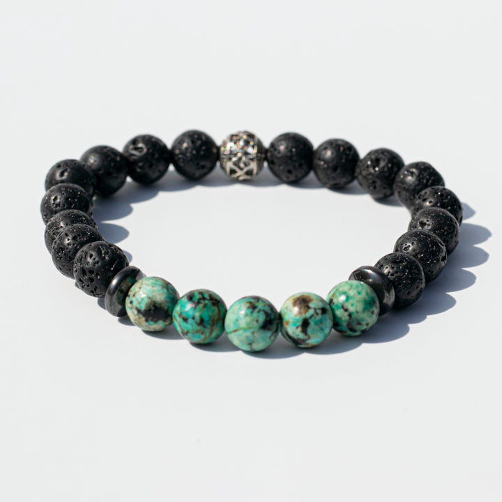 Lava Stone (熔岩石) | | The Stone of Mother Earth | Assorted Center & Spacer Beads | Aromatherapy & Grounding Bracelet (African Green Turquoise)