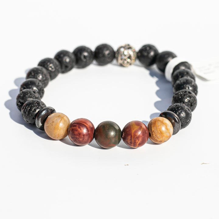 Lava Stone (熔岩石) | | The Stone of Mother Earth | Assorted Center & Spacer Beads | Aromatherapy & Grounding Bracelet (Red Creek Jasper)