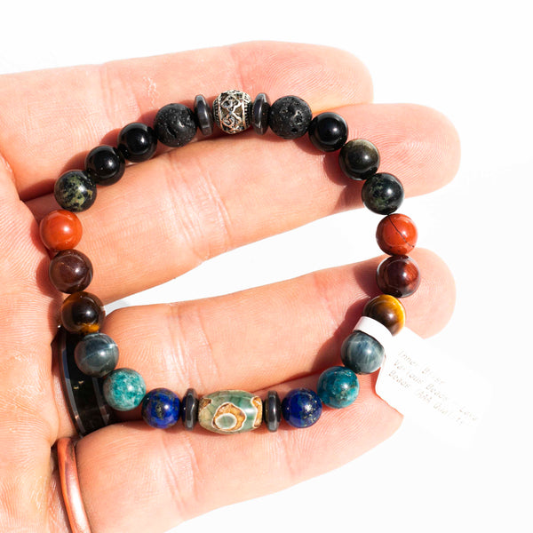 Mixed Crystals & Gemstones | Assorted Center & Spacer Beads | Calmin & Grounding Stretchy Cord Bracelet