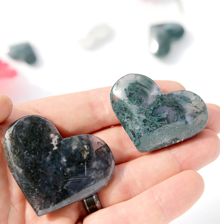 Moss Agate | Healing Crystal Druzy Hearts (S) | The Stone Of Abundance | Choose Preferred Size