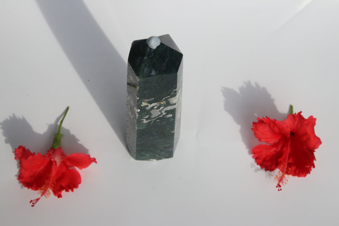 Moss Agate | Darker Green Druzy Tower | The Stone Of Abundance