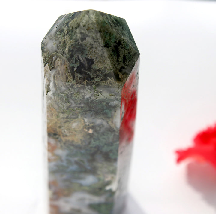 Moss Agate | Lighter Green Druzy Healing Crystal Obelisk Tower | The Stone Of Abundance | Choose Preferred Size