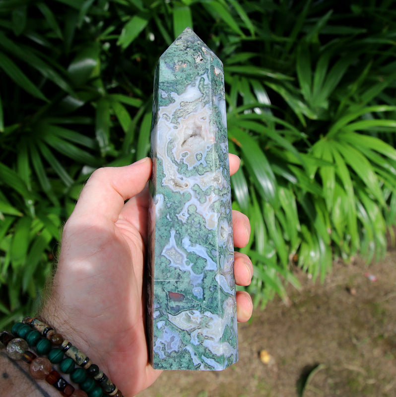 Moss Agate | Lighter Green Druzy Tower | The Stone Of Abundance (水草瑪瑙)