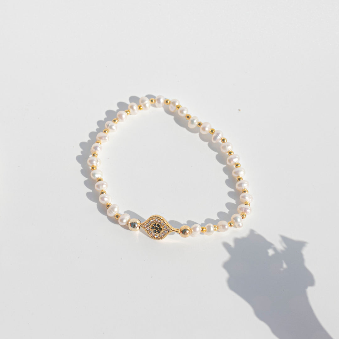 Pearl Bracelet (珍珠) | Gold Plated Spacer Beads | Evil Eye | The Stone Of Sensuality