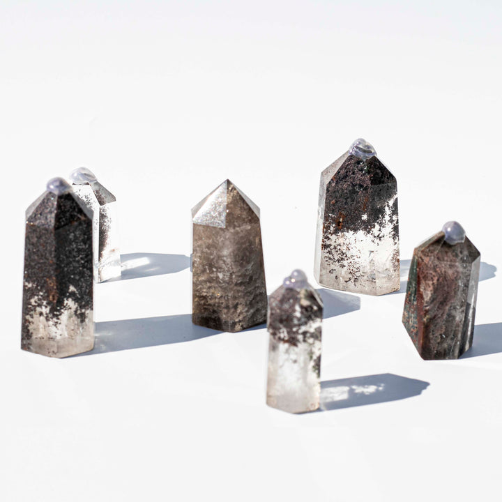 Phantom Quartz (幽靈) Mini Obelisk Points with Grey Inclusions - The Heart Chakra - Choose Preferred Point Size Between Small, Medium, and Large