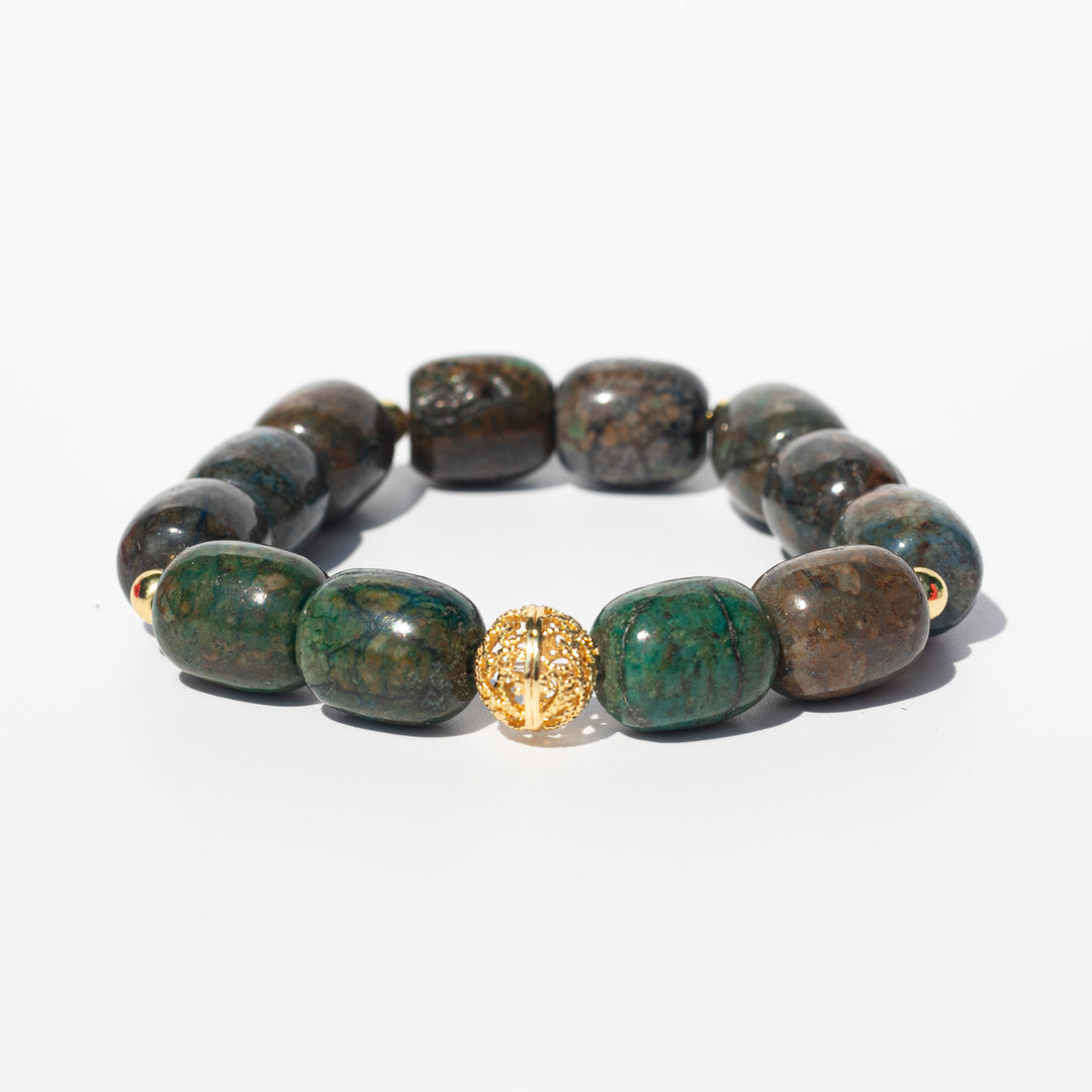 Quantum Quattro (量子石英) Barrel Bead Bracelet | Gold Plated Center & Spacer Beads | The Stone of Inward Compassion