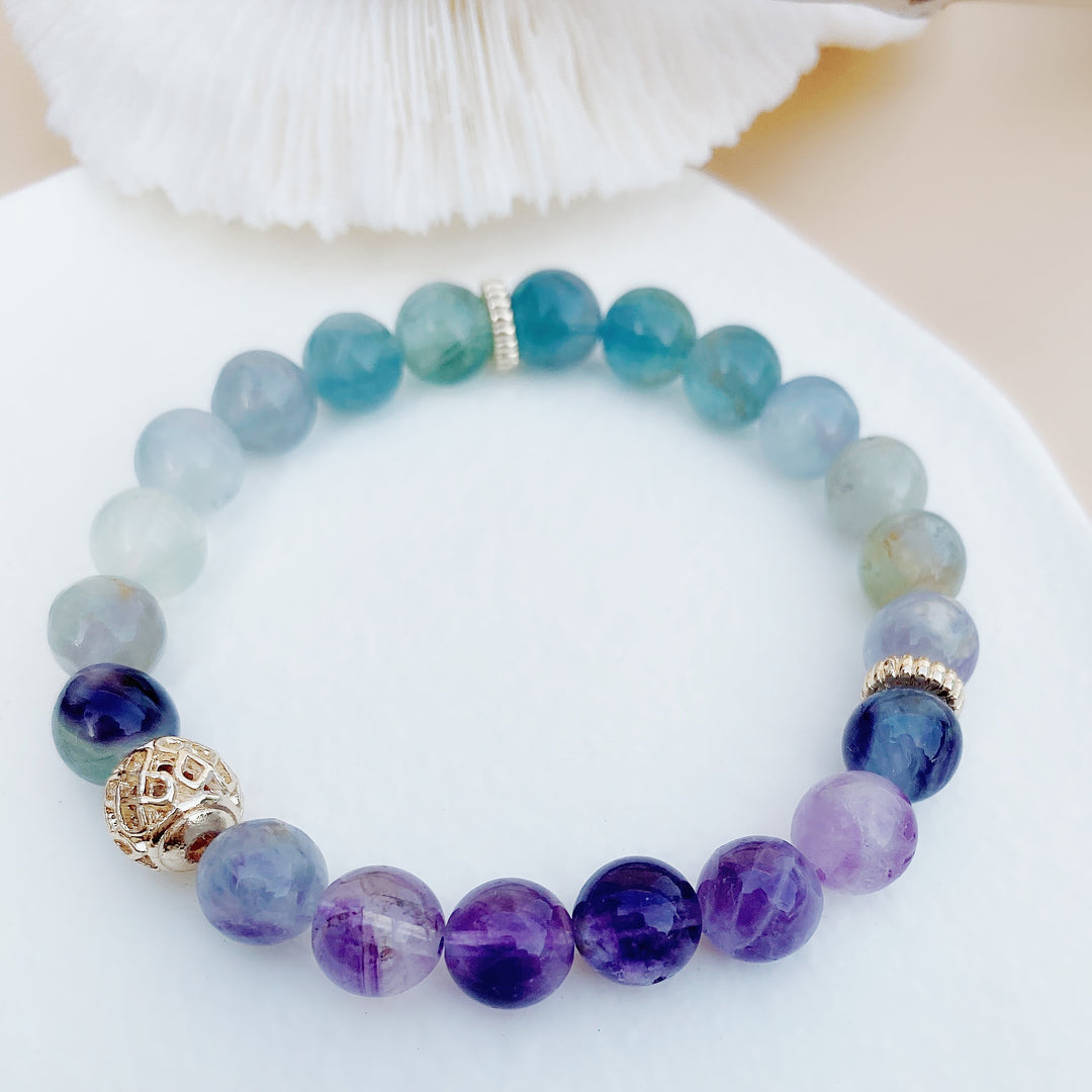 Rainbow Fluorite | Stretchy Cord Healing Crystal Bracelet | The Stone of Positivity | Choose Correct Bead & Wrist Size
