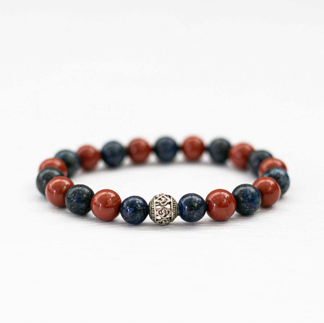 Lapis Lazuli (青金石) | Red Jasper (紅碧玉)| Bracelet with Tibetan Style Silver Spacer
