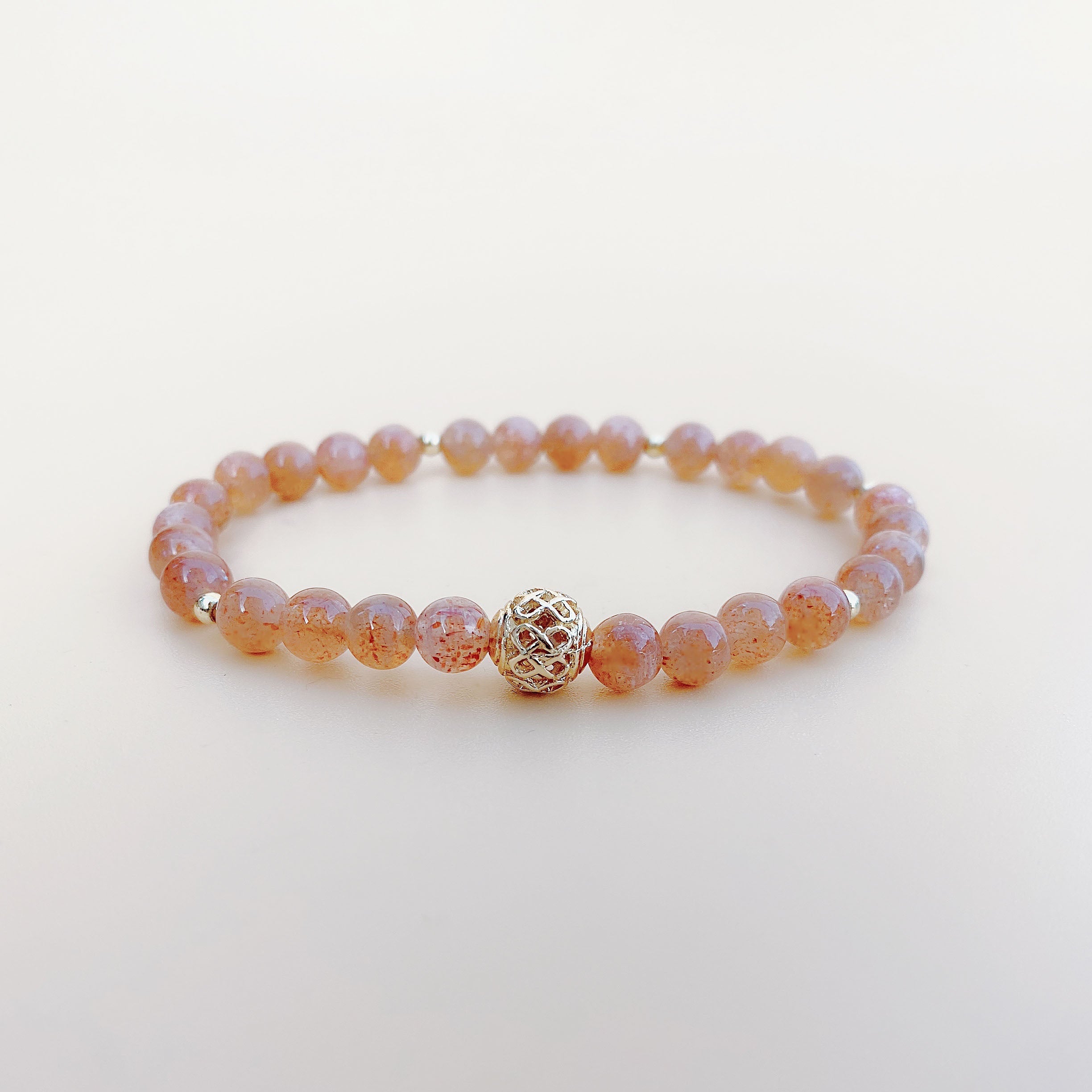 Sunstone | Stretchy Cord Healing Crystal Bracelet w/ Gold Plated Spacers | Choose Correct Wrist Size