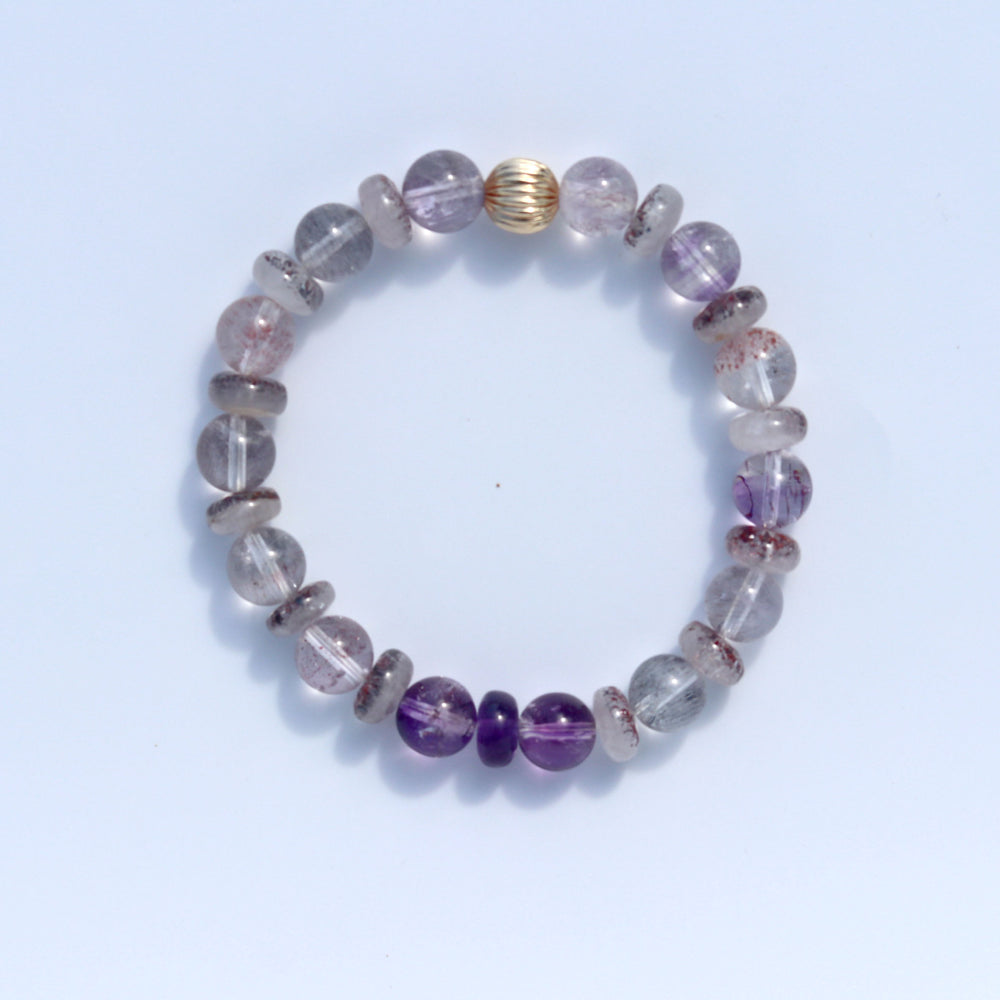 Super Seven | Stretchy Cord Healing Crystal Bracelet with Round & Rondelle Beads | The Stone Of Spiritual Awakening | Choose Wrist Size