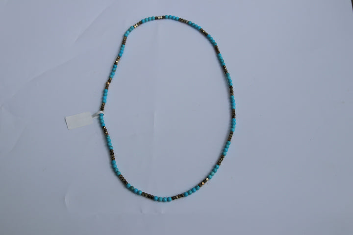 Turquoise | 4 Beaded Sequence | Titanium Pyrite Spacer Beads | Fixed Length Healing Crystal Necklace