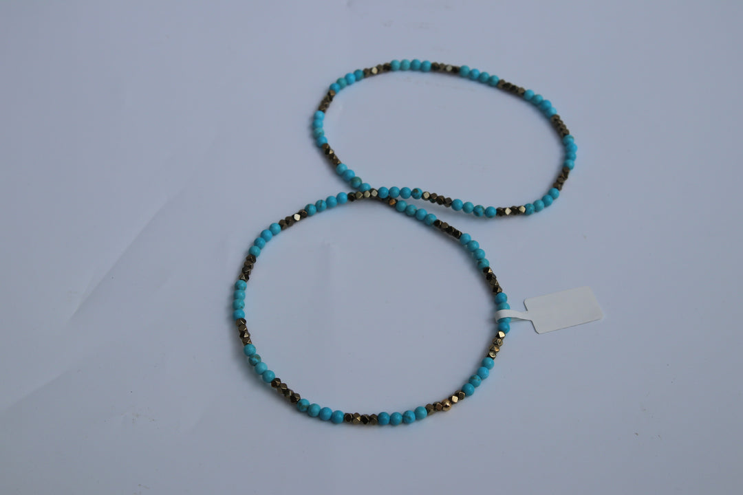 Turquoise (綠松石) 4 Beaded Sequence Necklace | Titanium Pyrite Spacer Beads