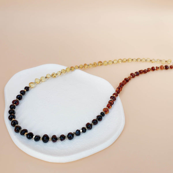 Amber Necklace (海琥珀) | Mixed Baltic Amber (Honey, Lemon, Cherry, Cognac) | Titanium Pyrite Spacers