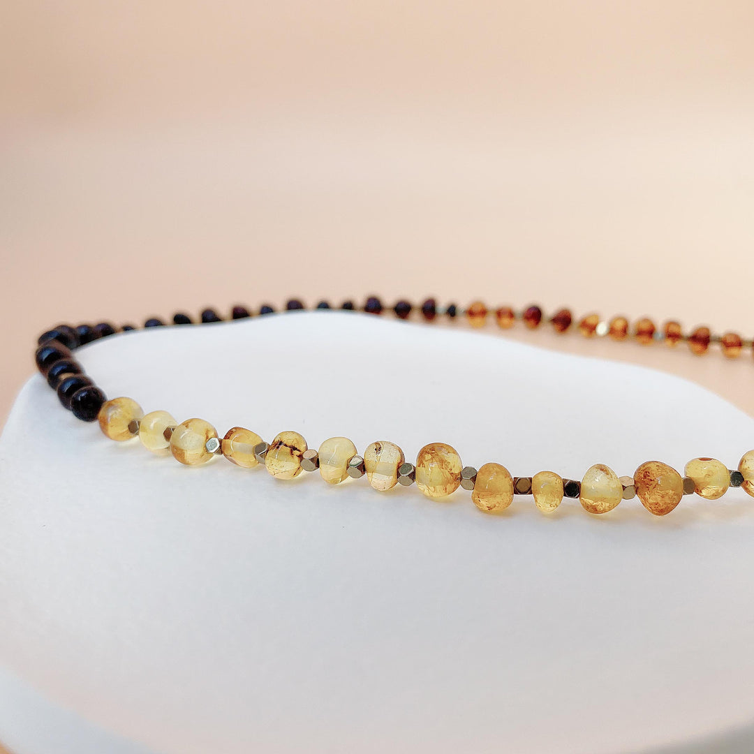 Amber Necklace (海琥珀) | Mixed Baltic Amber (Honey, Lemon, Cherry, Cognac) | Titanium Pyrite Spacers