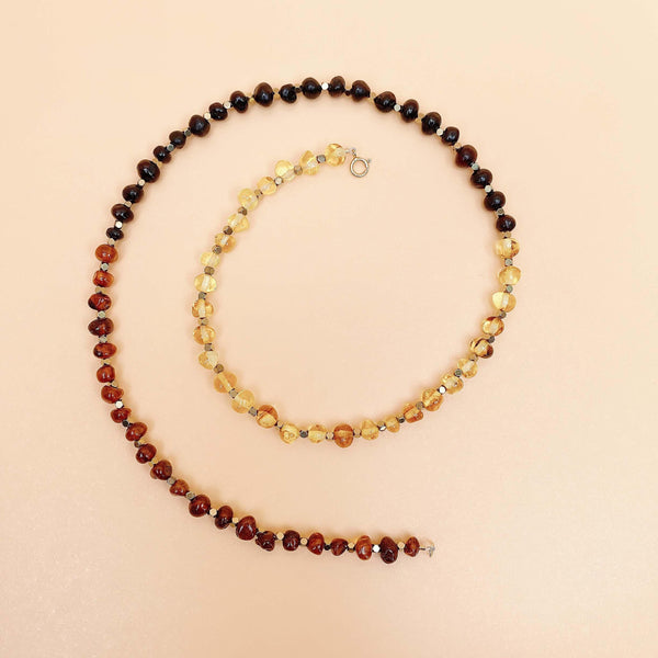 Amber Necklace (海琥珀) | Mixed Baltic Amber (Honey, Lemon, Cherry, Cognac) | Titanium Pyrite Spacers