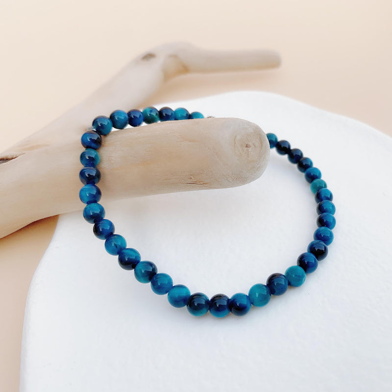 Tiger's Eye (虎眼石) | Blue | Stretchy Cord Bracelet | The Courage Stone