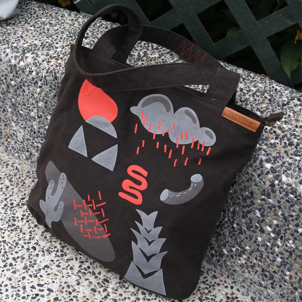 Black Durable Hand Crafted Canvas Tote Bag w/ zippers - Market Bag - Computer Bag - Black Bag - Screen Print - Hong Kong
