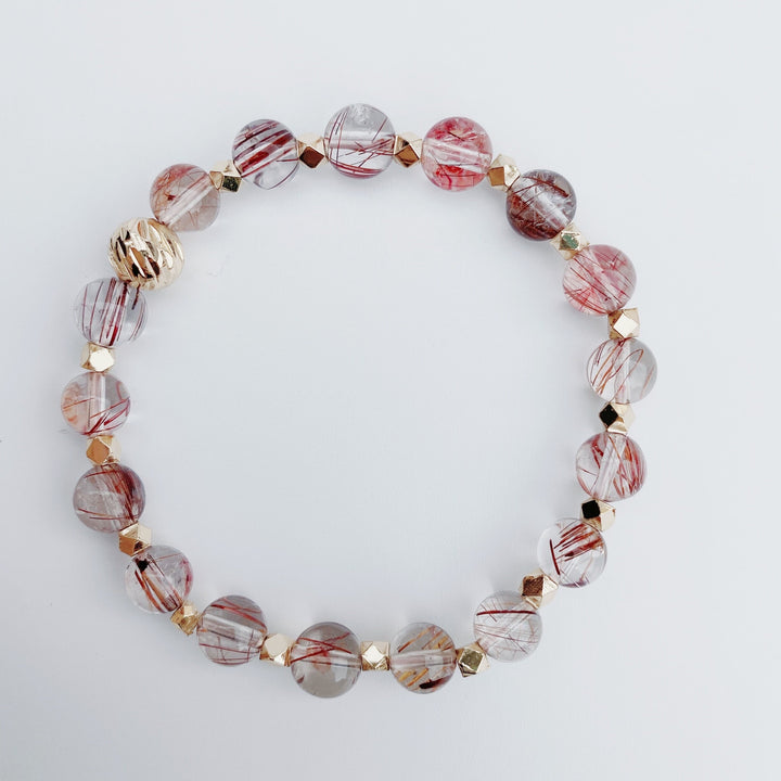Red Rutilated Quartz | Healing Crystal Stretchy Cord Bracelet | Red Rabbit Hair Rutilated Quartz | Natural Gemstone | The Stone of Divinity