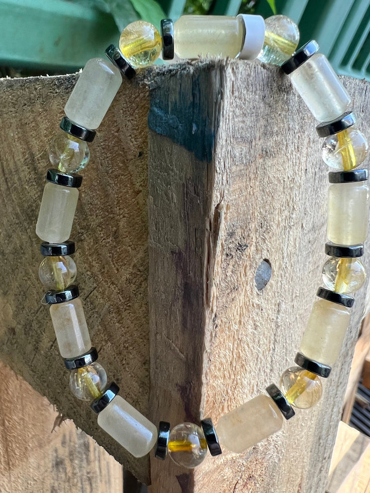 Citrine | Stretchy Cord Healing Crystal Bracelet | Hematite Spacer Beads | Tube Beads | Solar Plexus | The Revitalizing Stone of Summer